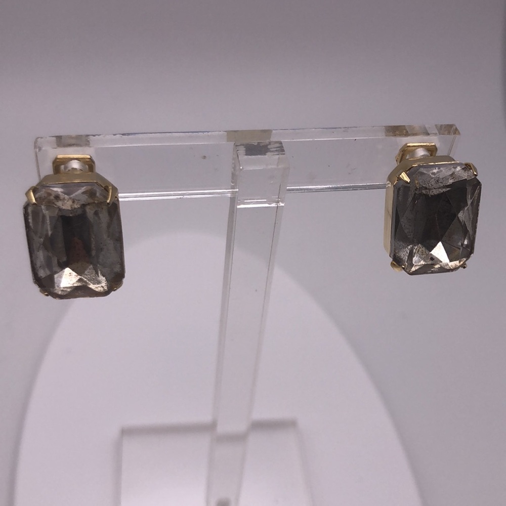 Vtg Rectangular Shape Clear Stone Silver Frame St… - image 2